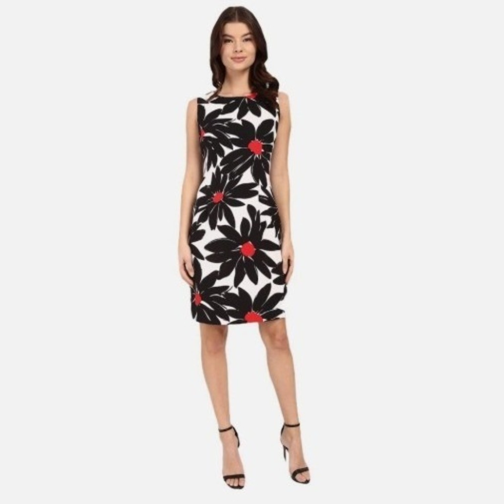 Ronni Nicole Womens Black White Red Floral Sheath Dress Sleeveless Size 10